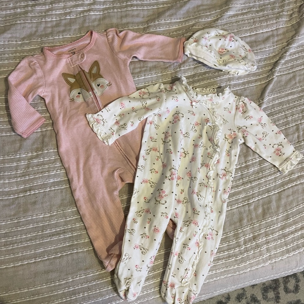 Carters fox onesie and Little Me snap up footed onesie- like new!